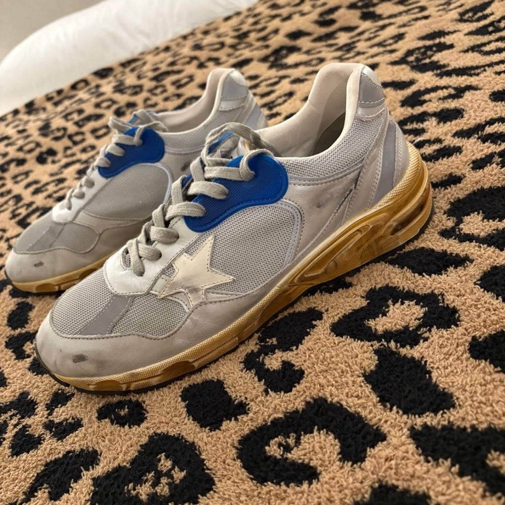 Golden Goose Silver and Blue Running Sneakers